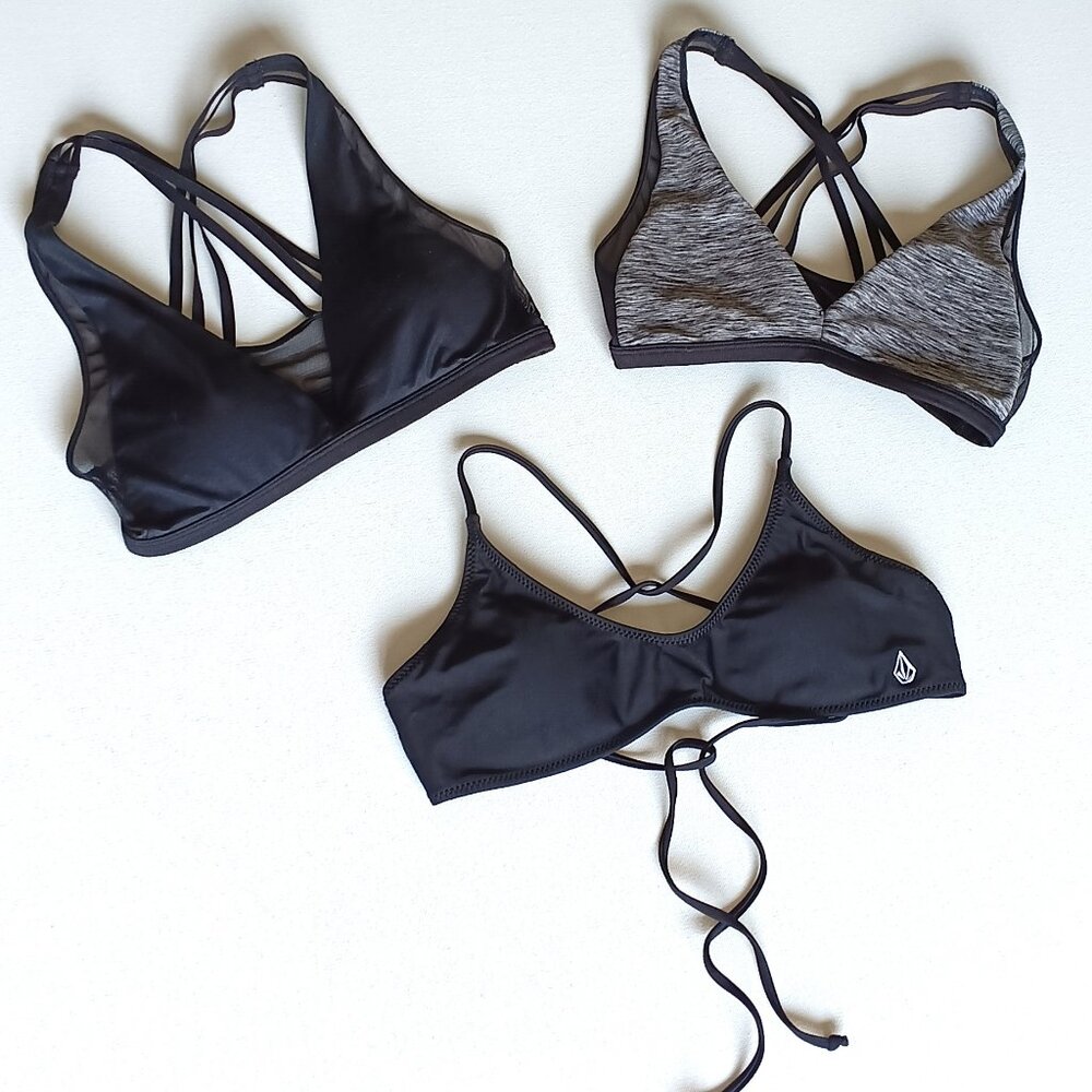 Bundle Lot (3) Black Volcom Bikini Top & Black La SENZA Sports Bras Size Small